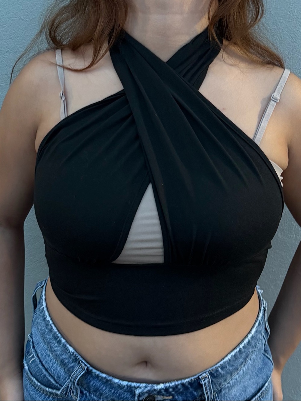 SHEIN Black Crisscross Halter Cutout Crop Top